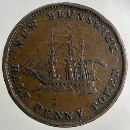 1843 Canada New Brunswick Half-Penny Coin | Fine Collectable Grade