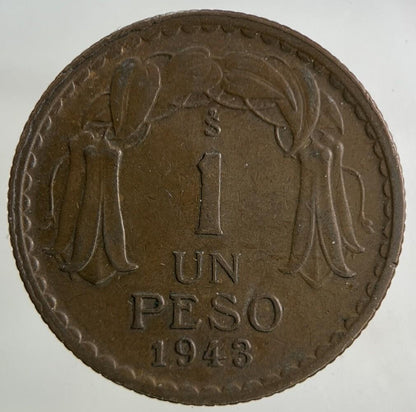 1943 Chile 1 Un Peso Coin | Fine Collectable Grade