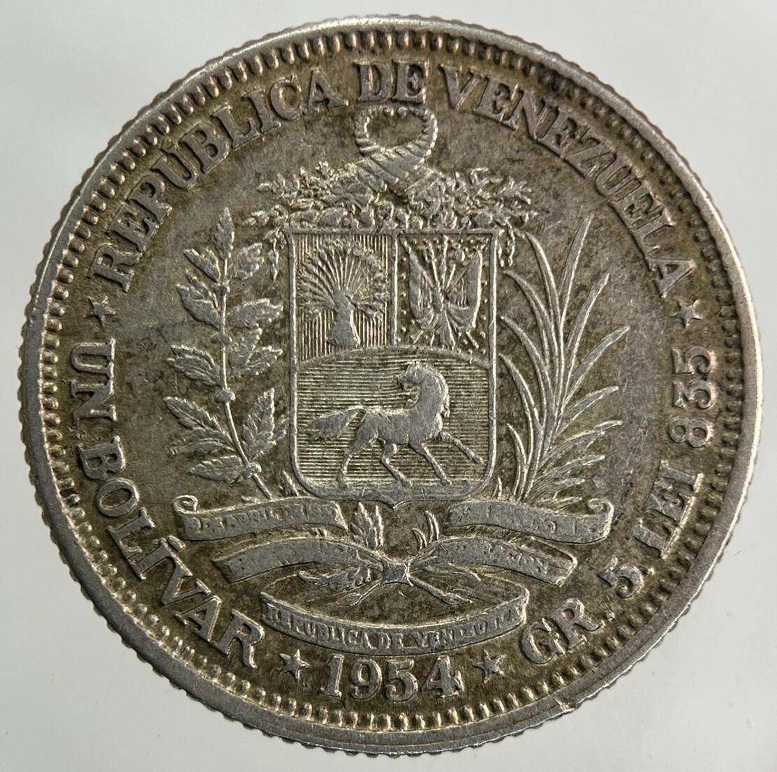 1954 Venezuela 1 Un Bolivar Silver Coin | Fine Collectable Grade