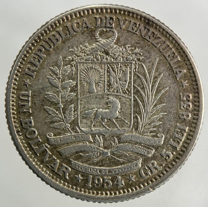 1954 Venezuela 1 Un Bolivar Silver Coin | Fine Collectable Grade