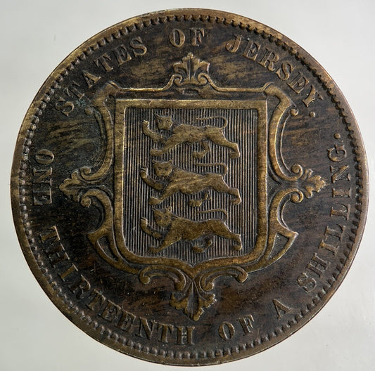 1866 Jersey 1/13 One Thirteenth Of A Shilling Coin | Fine Collectable Grade