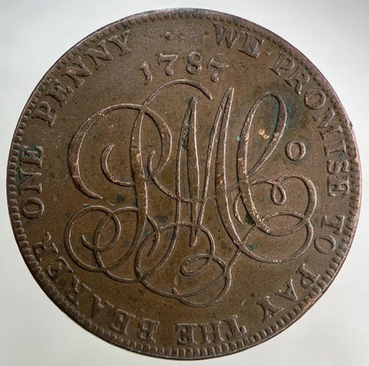 1787 London Liverpool & Anglesey One Penny Token Coin | Very High Grade