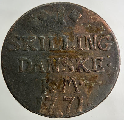 1771 Denmark 1 Skilling Coin | Fine Collectable Grade