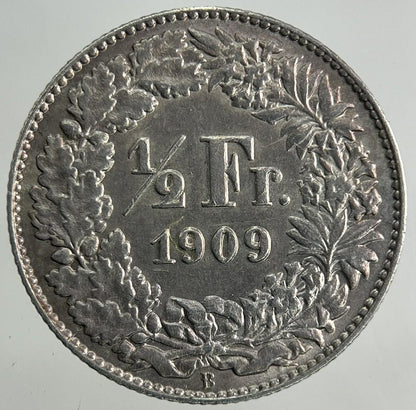 1909 Switzerland Swiss 1/2 Half Franc Silver Coin | Very High Grade