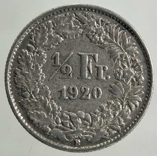 1920 Switzerland Swiss 1/2 Half Franc Silver Coin | Fine Collectable Grade