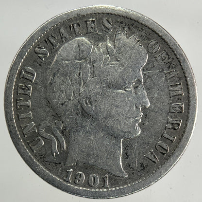 1901 US USA Barber Dime Silver Coin | Fine Collectable Grade