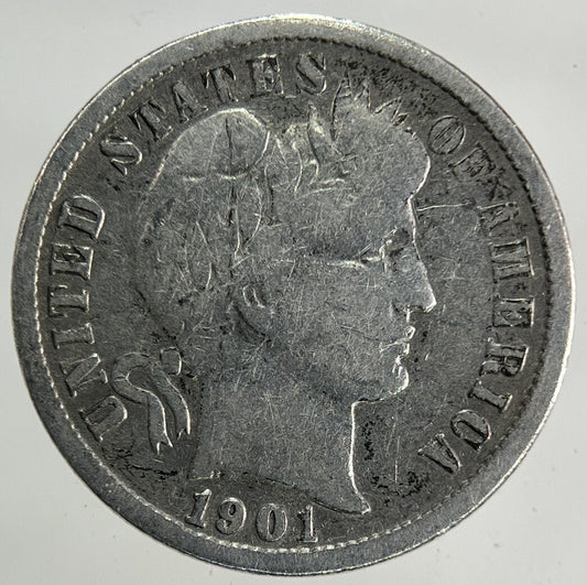 1901 US USA Barber Dime Silver Coin | Fine Collectable Grade