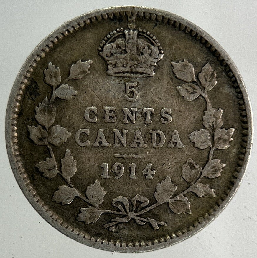 1914 Canada 5 Cents Silver Coin | Fine Collectable Grade