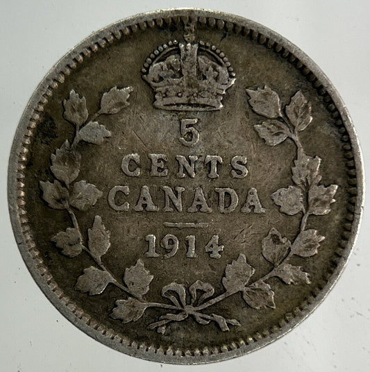 1914 Canada 5 Cents Silver Coin | Fine Collectable Grade
