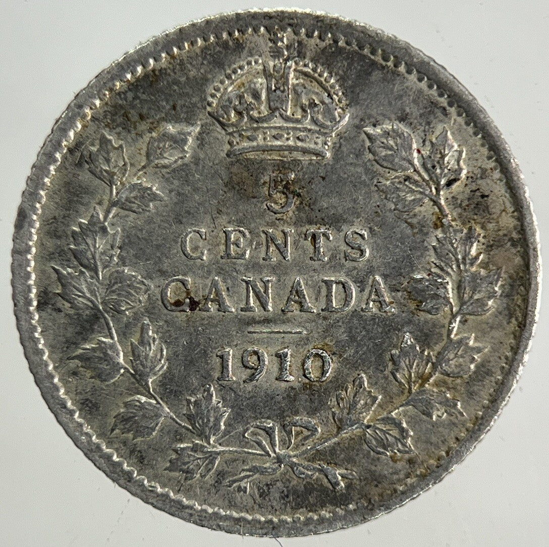 1910 Canada 5 Cents Silver Coin | Very High Grade