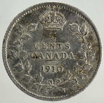 1910 Canada 5 Cents Silver Coin | Very High Grade