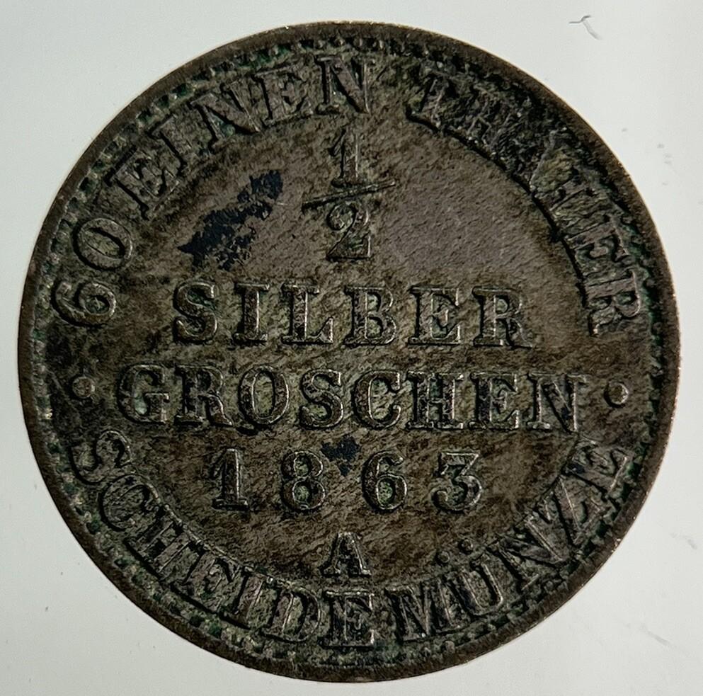 1863 Germany 1/2 Half Groschen Silver Coin | Very High Grade