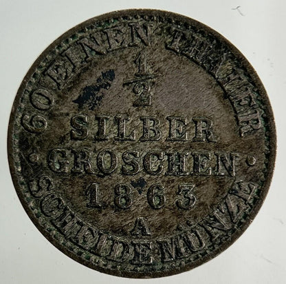 1863 Germany 1/2 Half Groschen Silver Coin | Very High Grade
