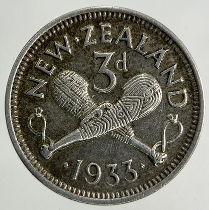 1933 New Zealand Threepence Silver Coin | Very High Grade