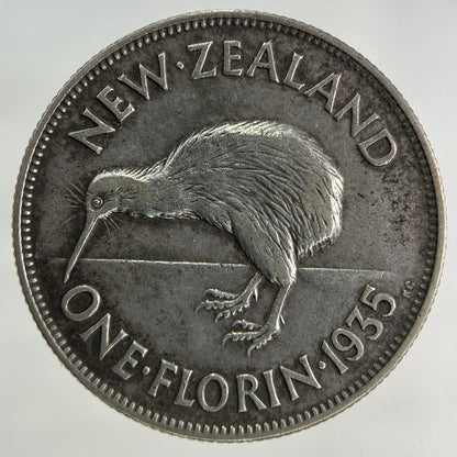 1935 New Zealand Florin Silver Coin | Very High Grade
