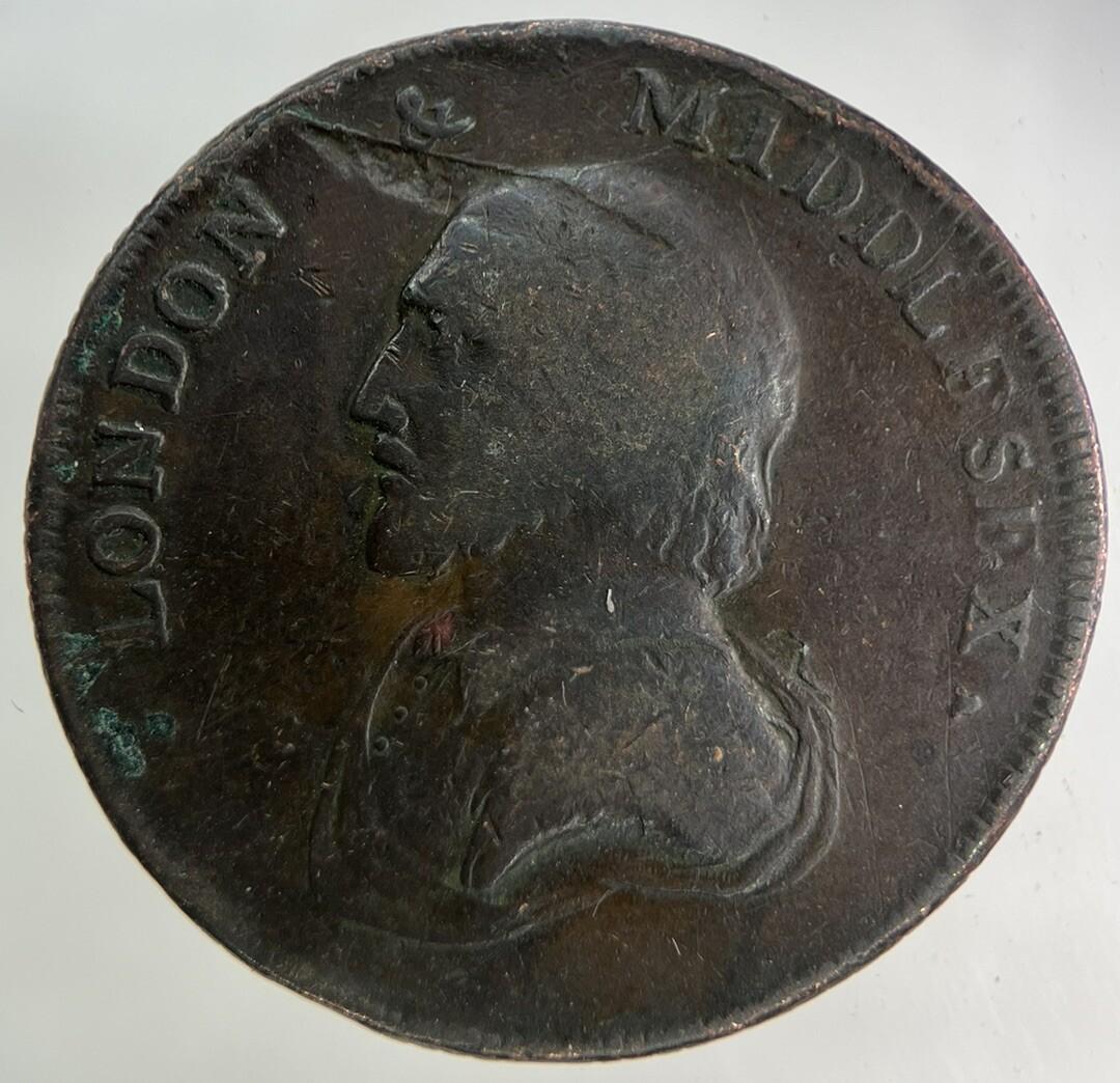 1792 London & Middlesex Half-Penny Token Coin | Fine Collectable Grade