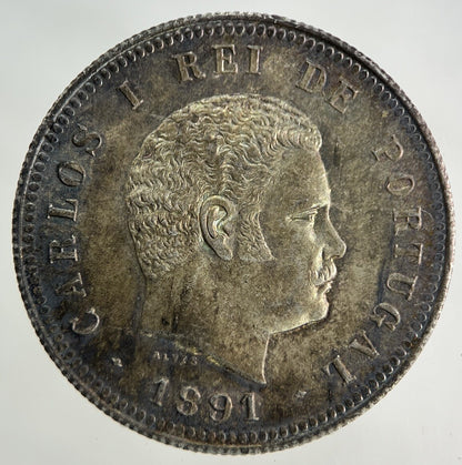 1891 Portugal 200 Reis Silver Coin | Very High Grade
