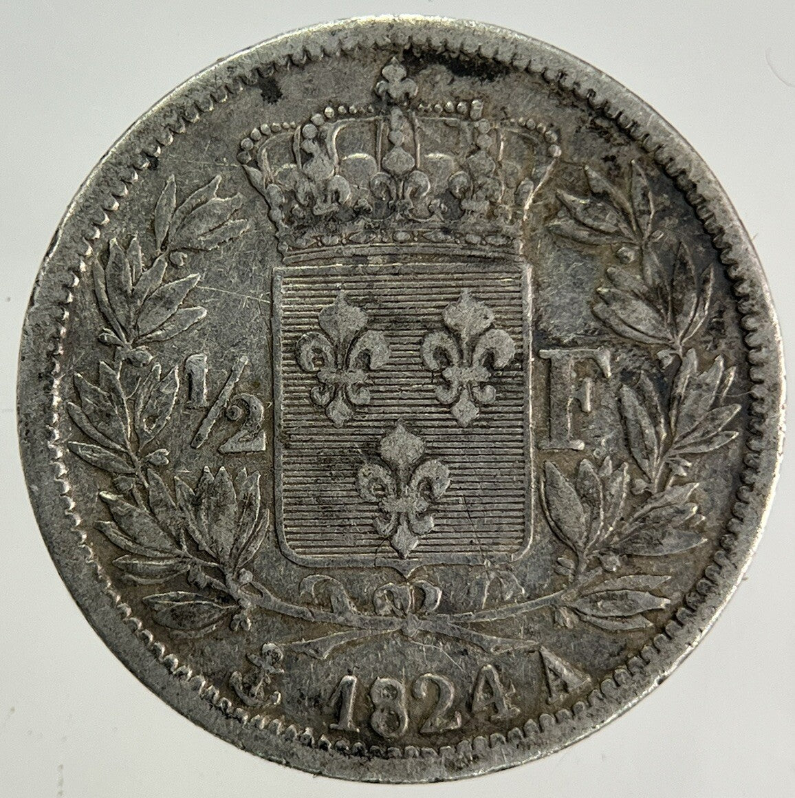 1824 France 1/2 Half Franc Silver Coin | Very High Grade