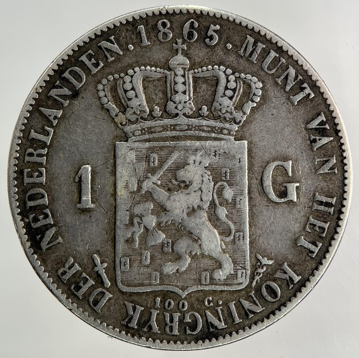 1865 Netherlands 1 Gulden Silver Coin | Very High Grade