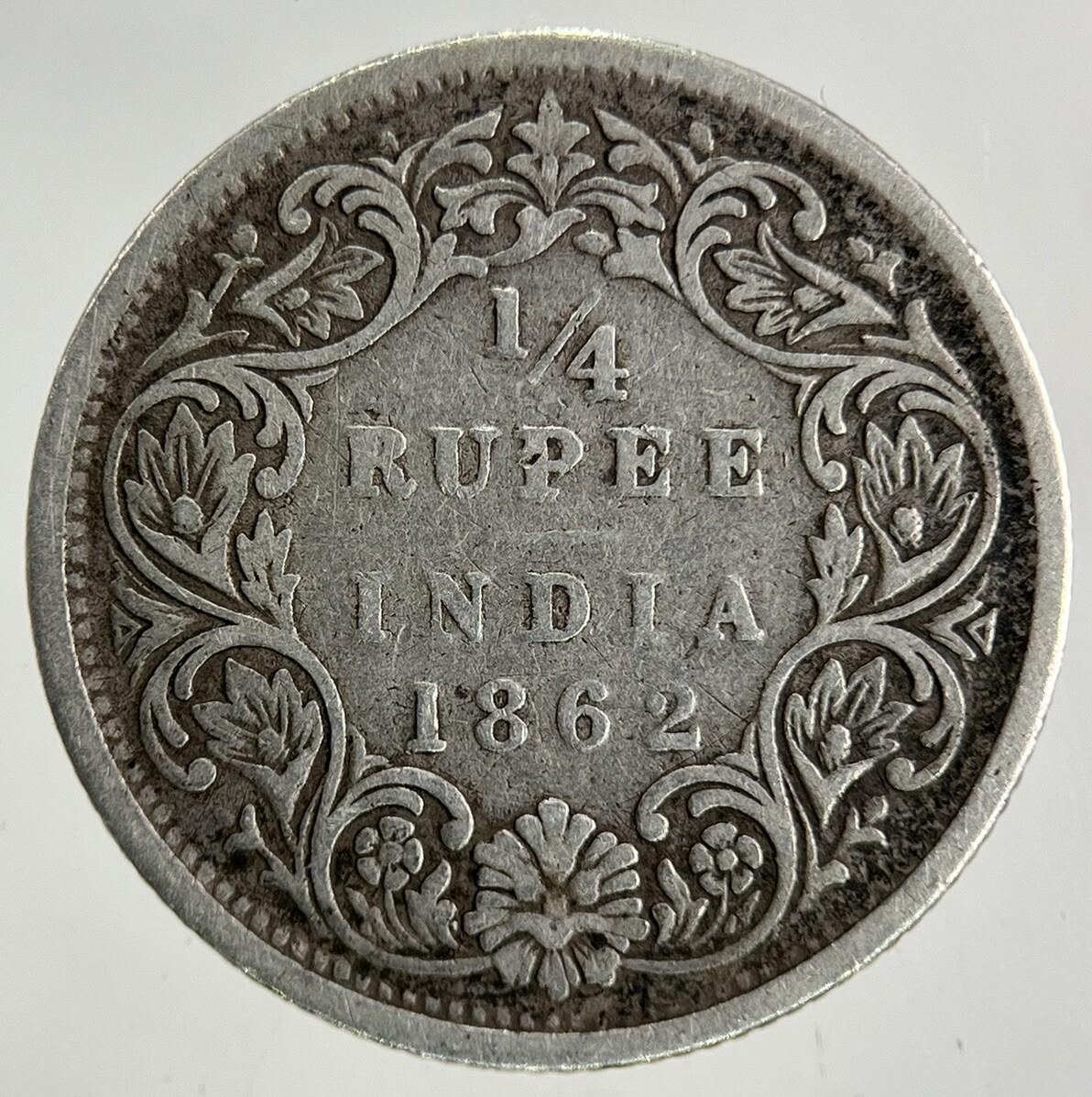 1862 India 1/4 Quarter Rupee Silver Coin | Collectable Grade