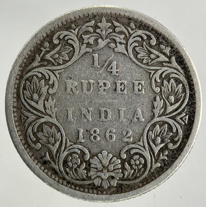 1862 India 1/4 Quarter Rupee Silver Coin | Collectable Grade
