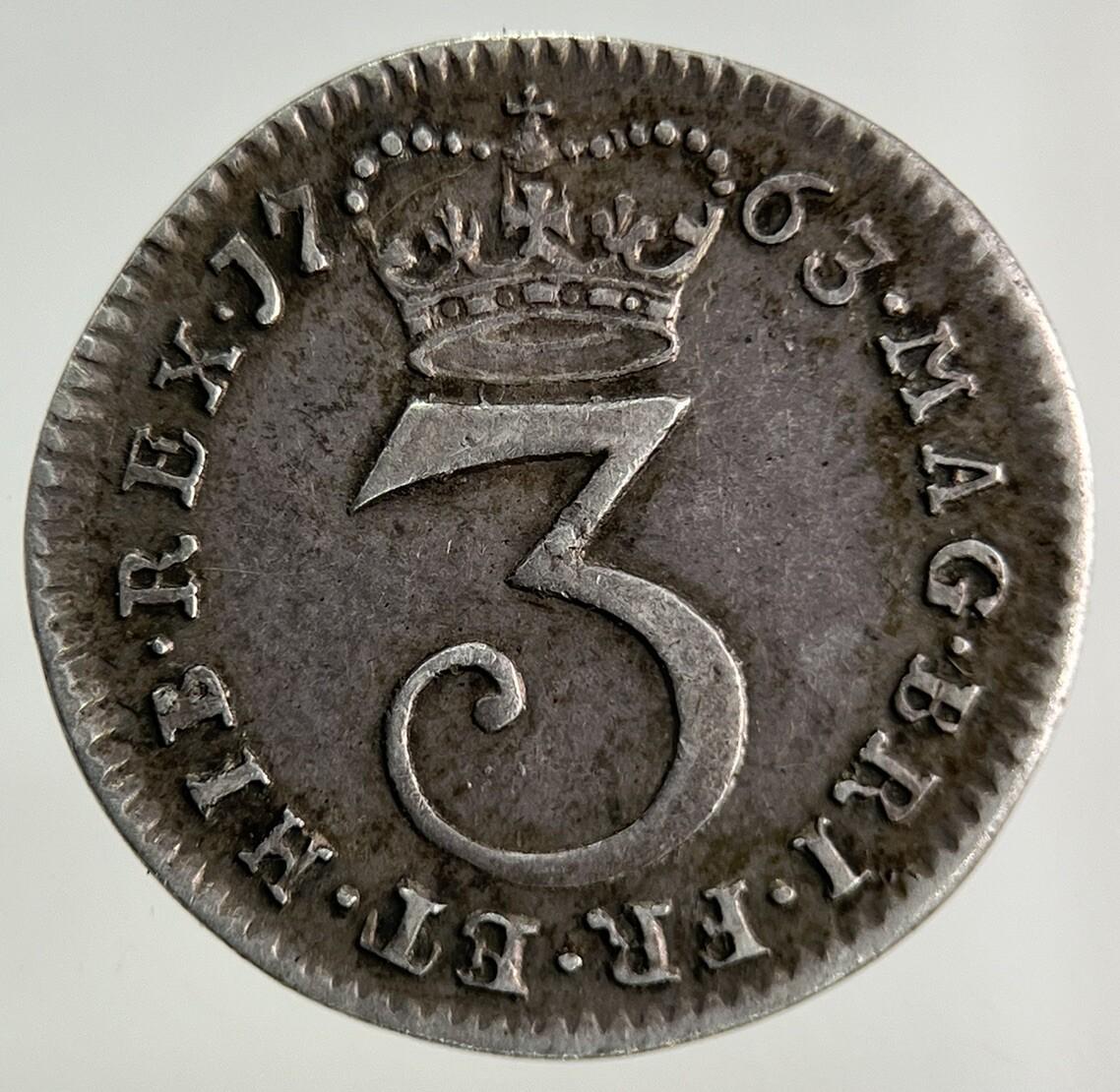 1763 George III 3rd Maundy Three-Pence Silver Coin | Very High Grade