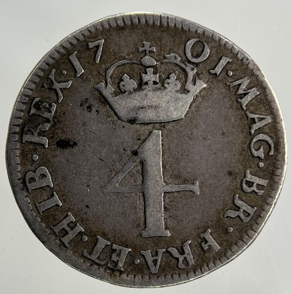 1701 William III 3rd Maundy Four-Pence Silver Coin | Fine Collectable Grade