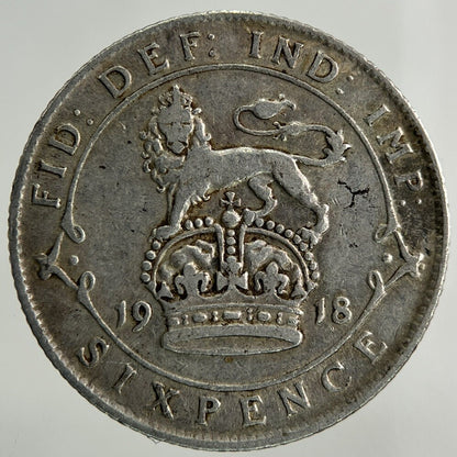 1918 George V Sixpence Silver Coin | Very High Grade