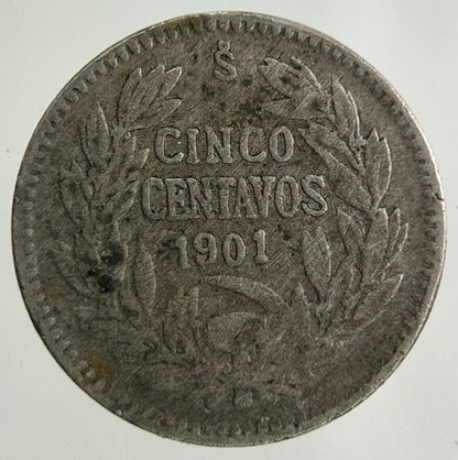 1901 Chile Cinco 5 Centavos Silver Coin | Fine Collectable Grade