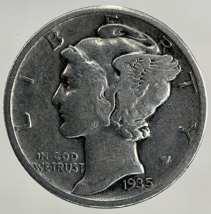 1935 US USA Mercury One Dime Silver Coin | Fine Collectable Grade