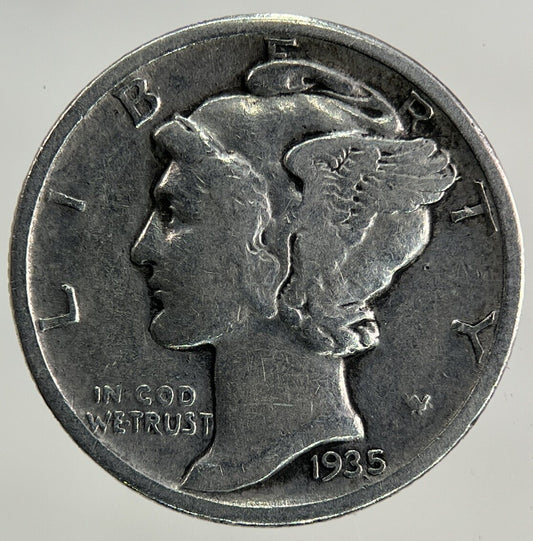 1935 US USA Mercury One Dime Silver Coin | Fine Collectable Grade