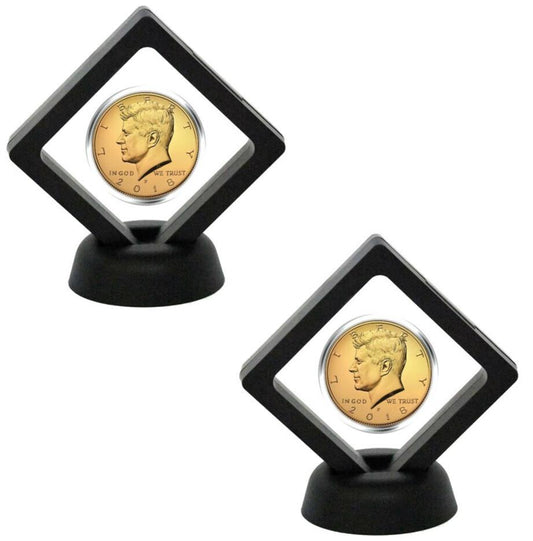 2 x Black Transparent Coin Display Stands For 1oz Silver or Gold Coins