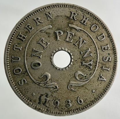 1936 Africa Rhodesia One Penny Coin | Fine Collectable Grade