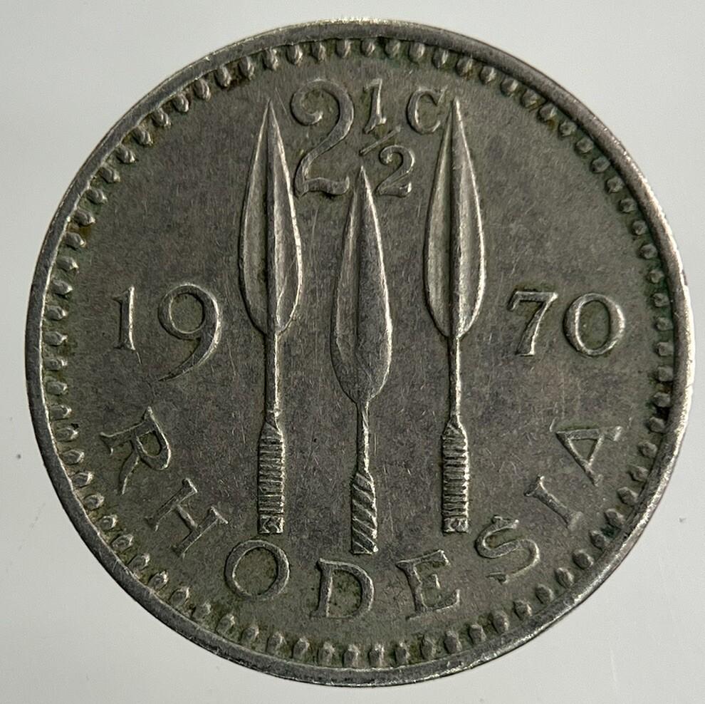 1970 Africa Rhodesia 2 1/2 Cents Coin | Fine Collectable Grade