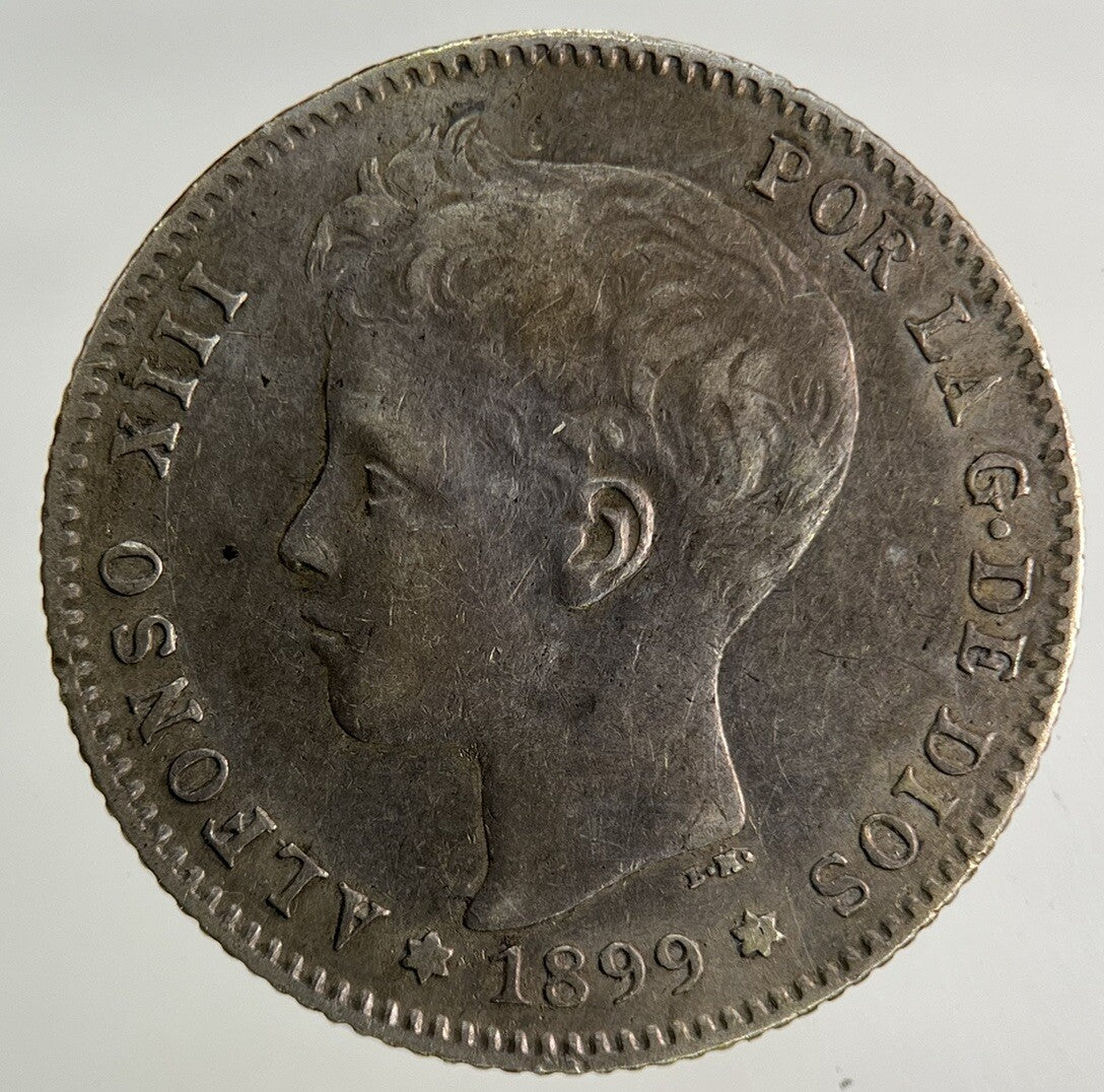 1899 Spain Una 1 Peseta Silver Coin | Fine Collectable Grade