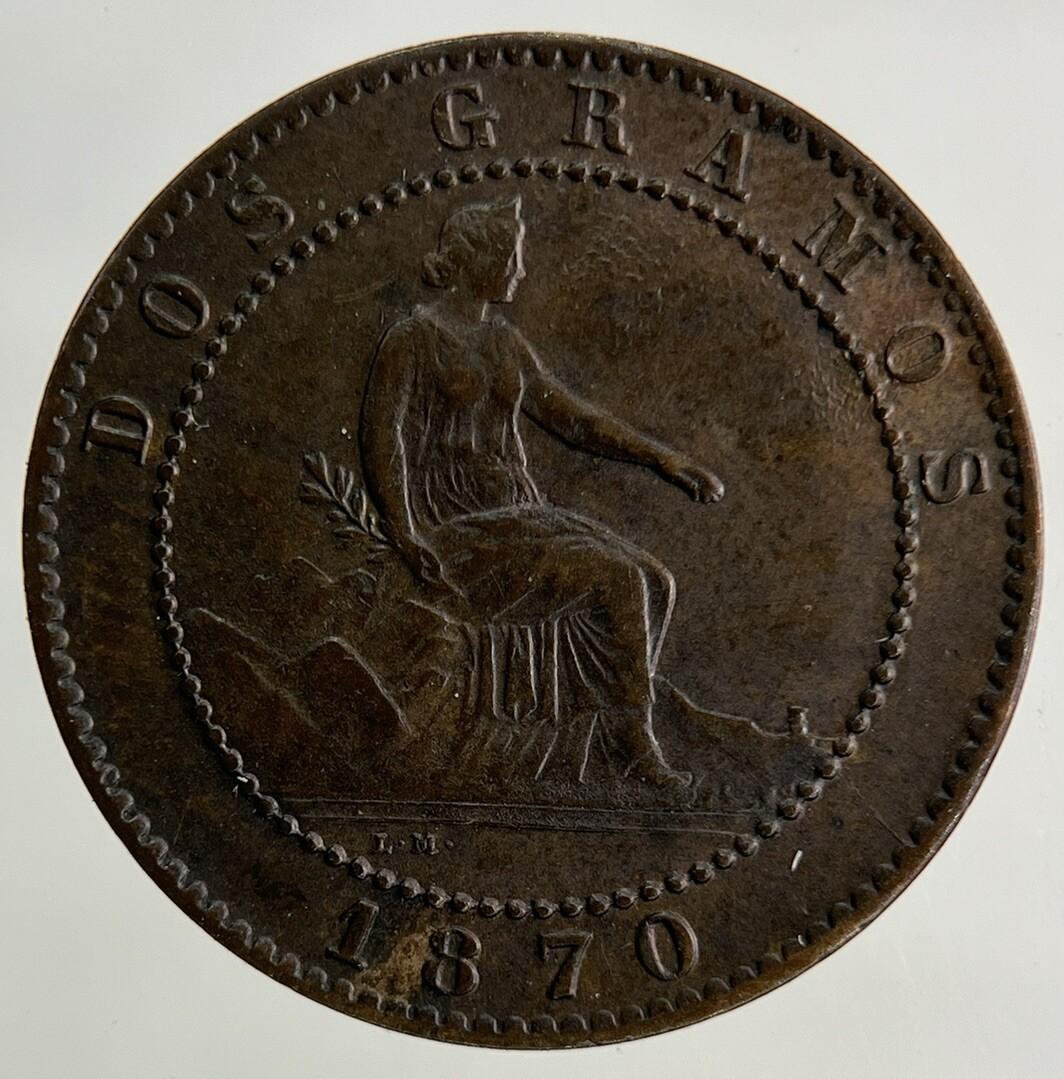 1870 Spain Dos 2 Gramos Coin | Very High Grade