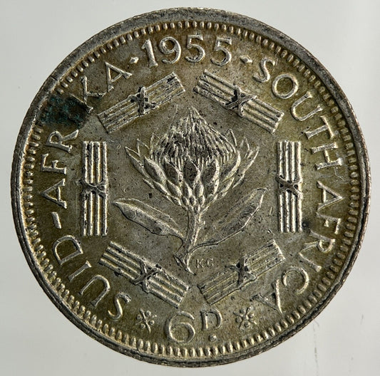 1955 South Africa Sixpence Silver Coin | Very High Grade