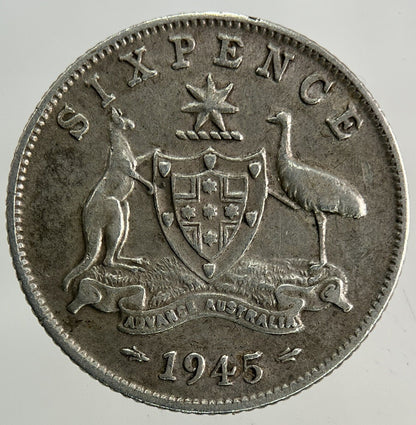 1945 Australia Sixpence Silver Coin | Very High Grade