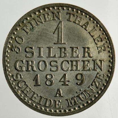 1849 Germany German States 1 Groschen Silver Coin | Very Fine Grade