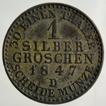 1847 Germany German States 1 Groschen Silver Coin | Very High Grade