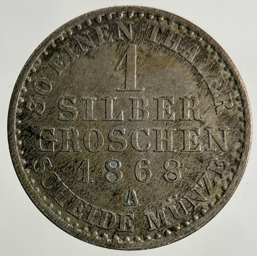 1868 Germany German States 1 Groschen Silver Coin | Very High Grade