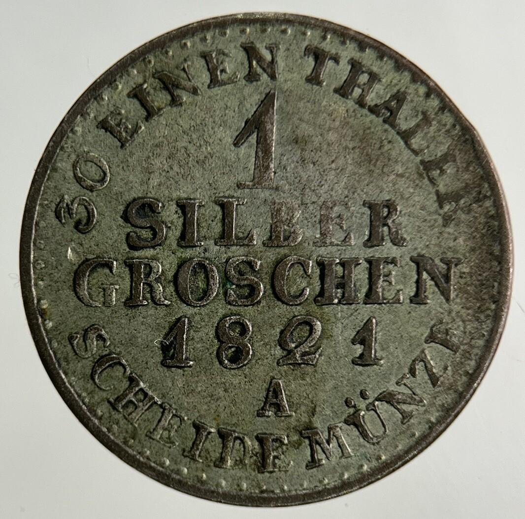 1821 Germany German States 1 Groschen Silver Coin | Fine Collectable Grade