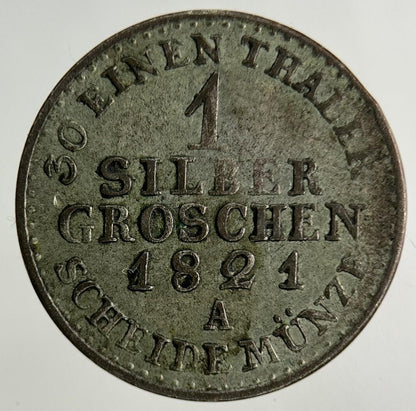 1821 Germany German States 1 Groschen Silver Coin | Fine Collectable Grade