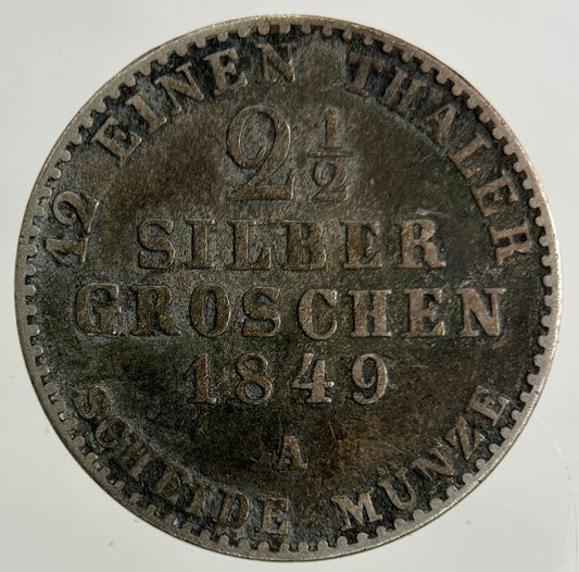 1849 Germany German States 2 1/2 Groschen Silver Coin | Collectable Grade