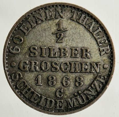1868 Germany German States 1/2 Groschen Silver Coin | Fine Collectable Grade