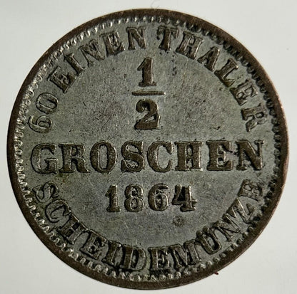 1864 Germany German States 1/2 Groschen Silver Coin | Fine Collectable Grade