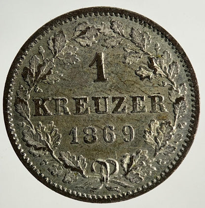 1869 Germany German States 1 Kreuzer Silver Coin | Very High Grade