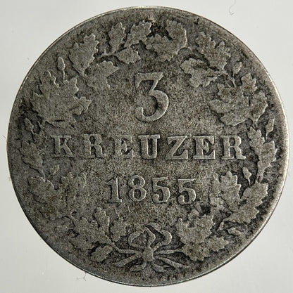 1855 Germany German States 3 Kreuzer Silver Coin | Collectable Grade