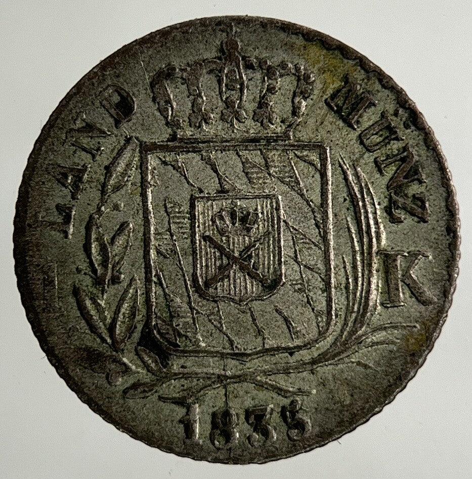 1835 Germany German States 1 Kreuzer Land Munz Silver Coin | Very High Grade