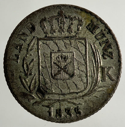 1835 Germany German States 1 Kreuzer Land Munz Silver Coin | Very High Grade